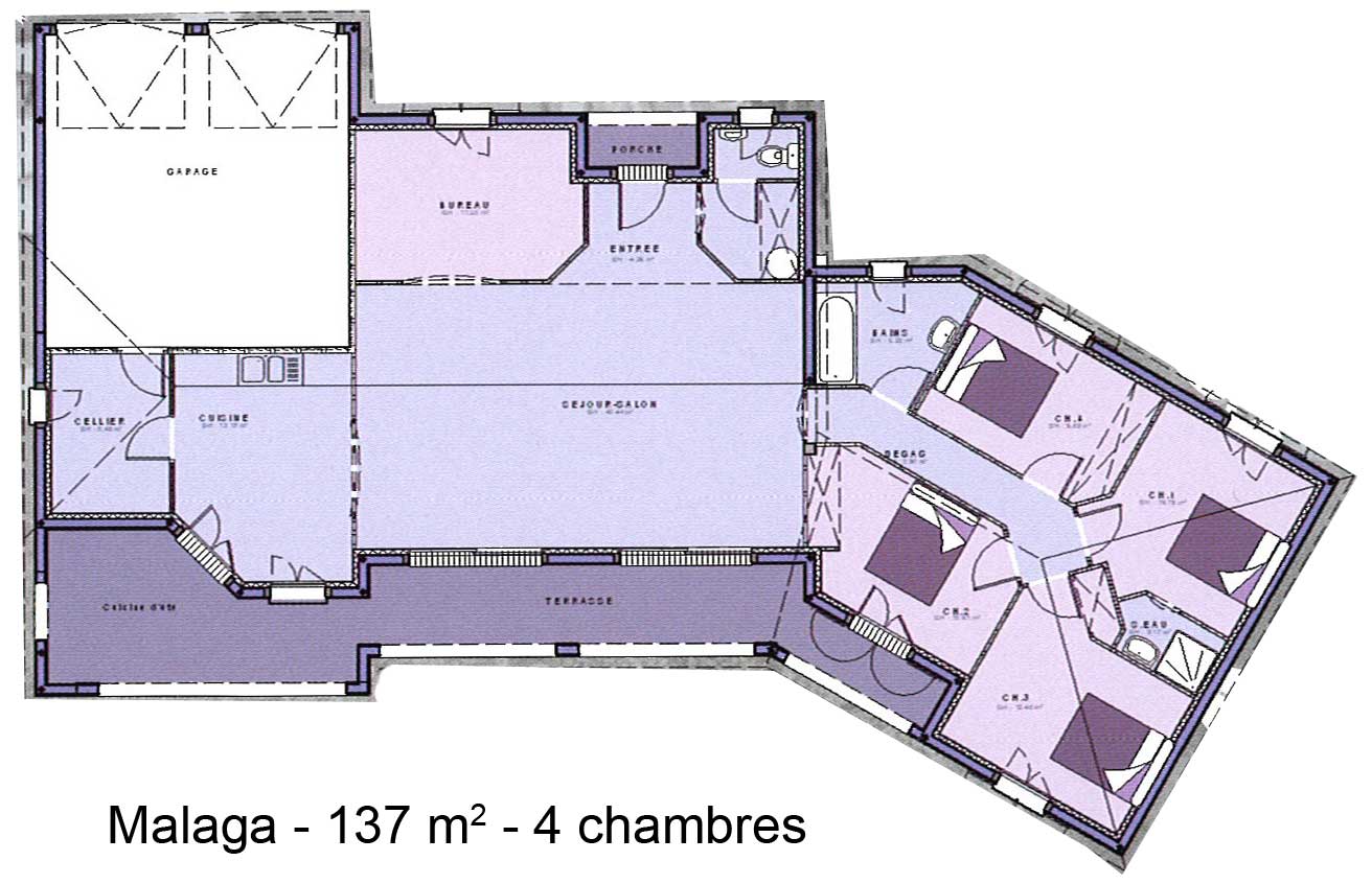 plan maison plain pied 4 chambres toit plat